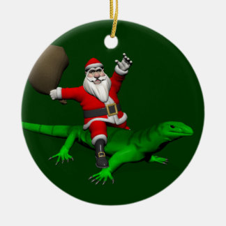 Santa Claus Riding Green Lizard Keramisch Ornament