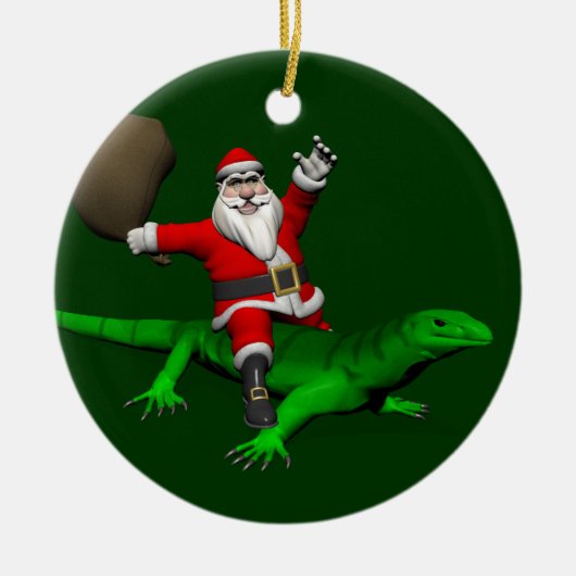 Santa Claus Riding Green Lizard Keramisch Ornament (Voorkant)