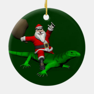 Santa Claus Riding Green Lizard Keramisch Ornament