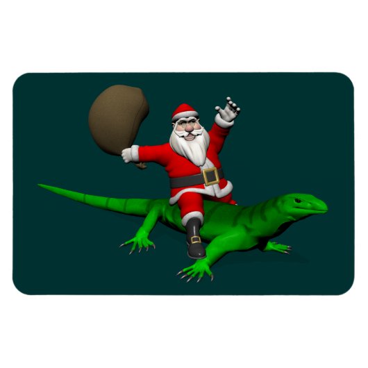 Santa Claus Riding Green Lizard Magneet (Horizontaal)
