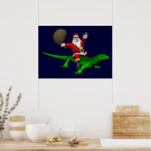 Santa Claus Riding Green Lizard Poster (Keuken)