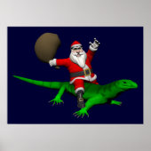 Santa Claus Riding Green Lizard Poster (Voorkant)