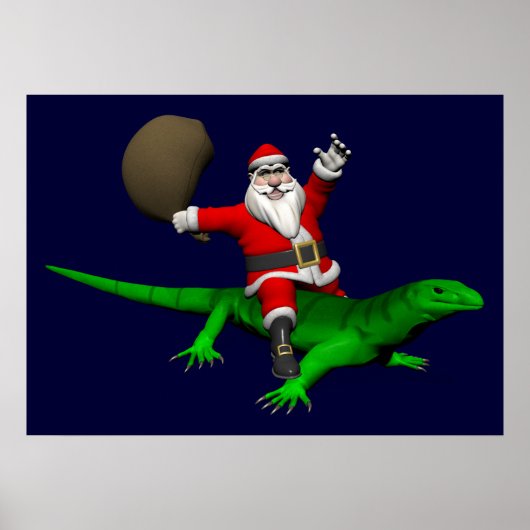 Santa Claus Riding Green Lizard Poster (Voorkant)