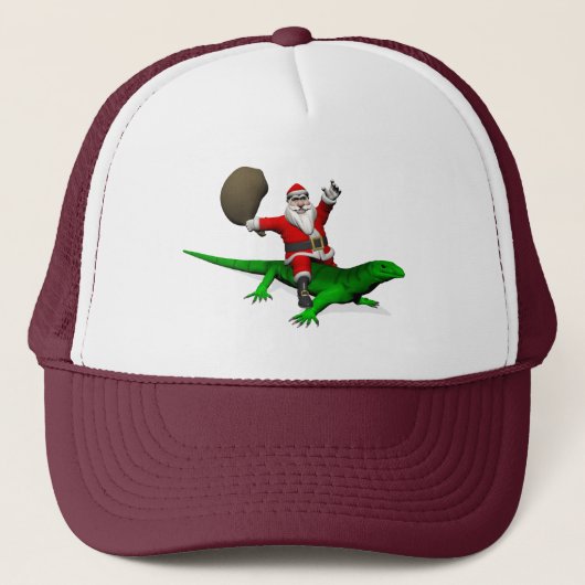 Santa Claus Riding Green Lizard Trucker Pet (Voorkant)