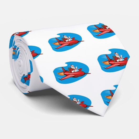 Santa Claus Riding Jet Plane Retro Stropdas (Opgerold)