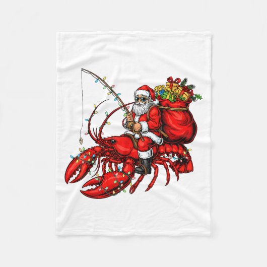 Santa Claus Riding Lobster Lights Christmas Fishin Fleece Deken (Voorkant)