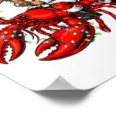 Santa Claus Riding Lobster Lights Christmas Fishin Poster (Hoek)