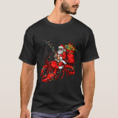 Santa Claus Riding Lobster Lights Christmas Fishin T-shirt (Voorkant)