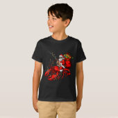 Santa Claus Riding Lobster Lights Christmas Fishin T-shirt (Voorkant volledig)