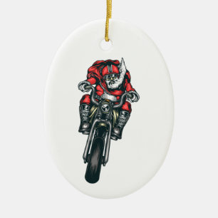 Santa Claus Riding Motorcycle Holiday Ornament