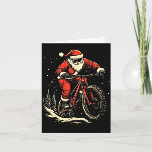 Santa Claus Riding Mountain Bike Christmas Funny M Kaart (Voorkant)