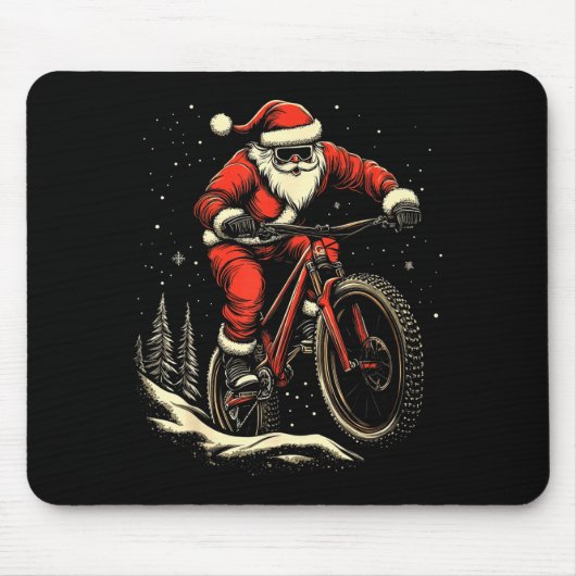 Santa Claus Riding Mountain Bike Christmas Funny M Muismat (Voorkant)