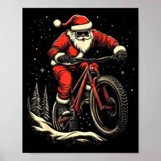 Santa Claus Riding Mountain Bike Christmas Funny M Poster (Voorkant)