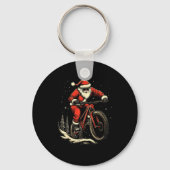 Santa Claus Riding Mountain Bike Christmas Funny M Sleutelhanger (Voorkant)