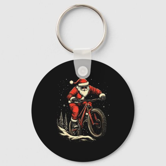 Santa Claus Riding Mountain Bike Christmas Funny M Sleutelhanger (Voorkant)