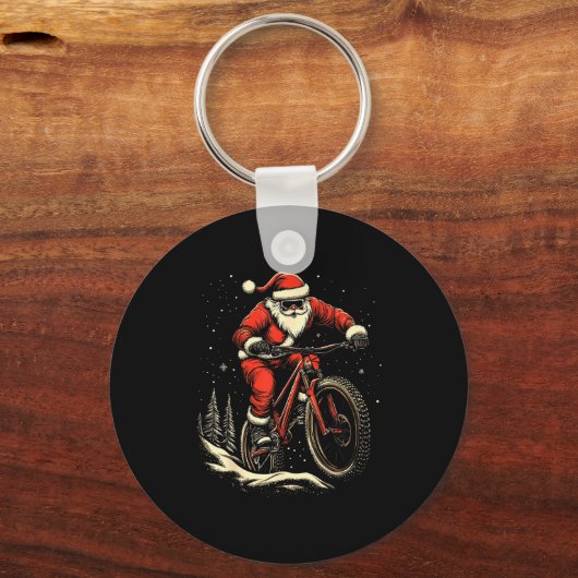 Santa Claus Riding Mountain Bike Christmas Funny M Sleutelhanger (Voorkant)