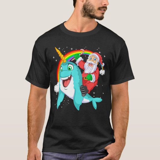 santa claus riding narwhal christmas t-shirt (Voorkant)