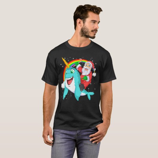 santa claus riding narwhal christmas t-shirt (Voorkant volledig)