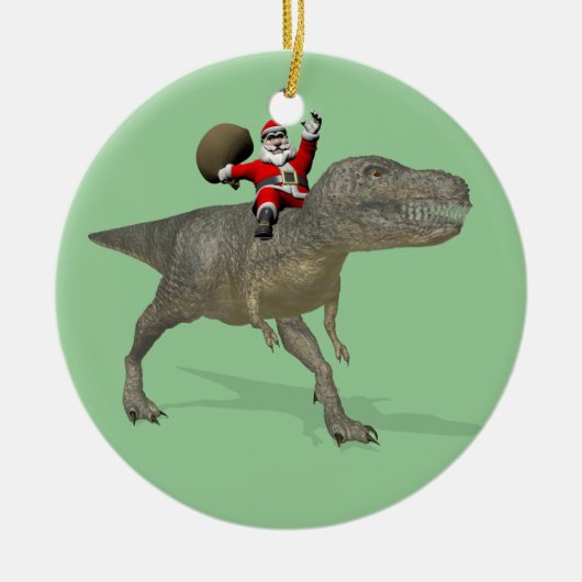 Santa Claus Riding On Trex Keramisch Ornament (Voorkant)