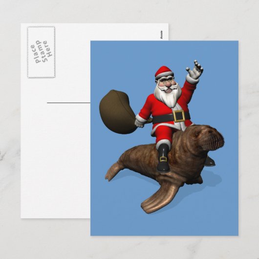Santa Claus Riding op Walrus Feestdagenkaart (Voorkant / Achterkant)