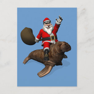 Santa Claus Riding op Walrus Feestdagenkaart