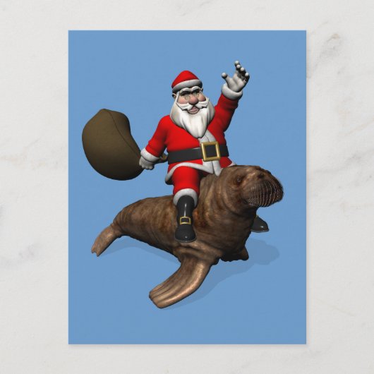 Santa Claus Riding op Walrus Feestdagenkaart (Voorkant)