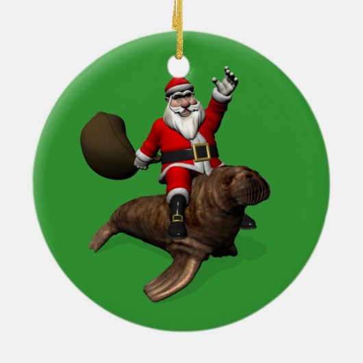 Santa Claus Riding op Walrus Keramisch Ornament (Achterkant)