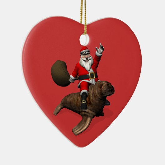 Santa Claus Riding op Walrus Keramisch Ornament (Rechts)