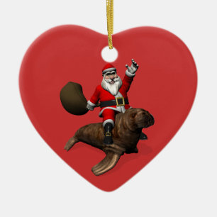 Santa Claus Riding op Walrus Keramisch Ornament