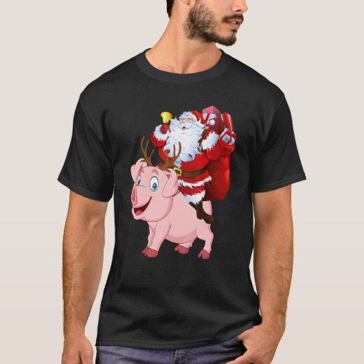 Santa Claus Riding Pig Reindeer Kerstmis Pajama T-shirt (Voorkant)