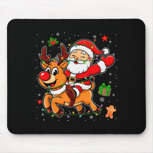 Santa Claus Riding Reindeer Merry Christmas Pajama Muismat (Voorkant)