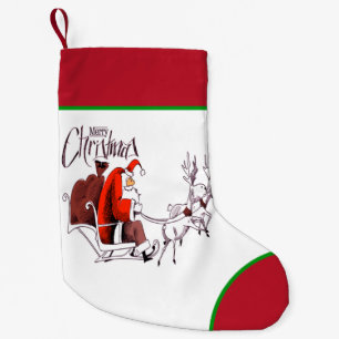 Santa Claus Riding Reindester Kleine Kerstsok