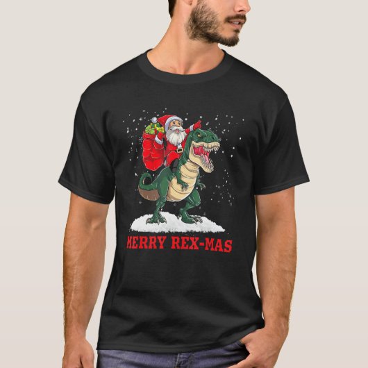 Santa Claus Riding Rex Dinosaurus T-shirt (Voorkant)