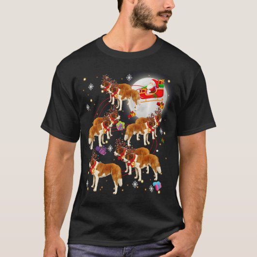 Santa Claus Riding Saint Bernard-kerstpyjama T-shirt (Voorkant)