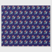 Santa Claus Riding Shark Christmas Blue Cadeaupapier (Vlak)
