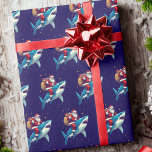 Santa Claus Riding Shark Christmas Blue Cadeaupapier<br><div class="desc">Santa Claus Riding Shark Christmas Blue Wrap,  beste cadeau voor jongens meisjes Mannen en vrouwen</div>