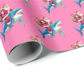 Santa Claus Riding Shark Christmas Pink Cadeaupapier (Rol Hoek)