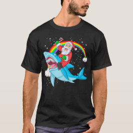 santa claus riding shark kerstmis t-shirt