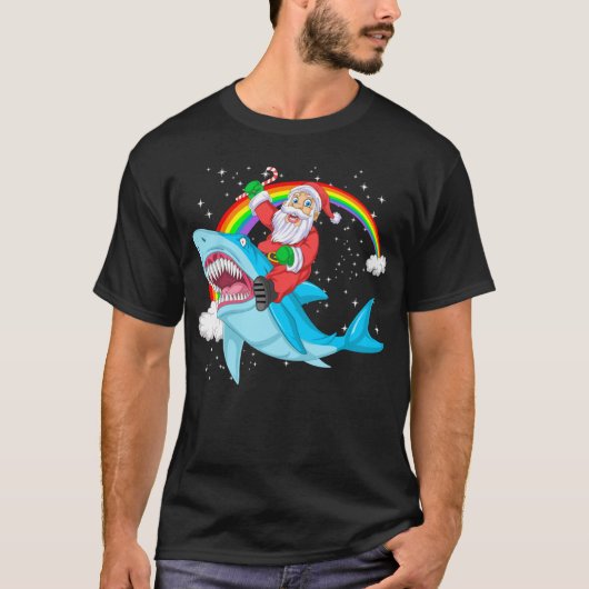 santa claus riding shark kerstmis t-shirt (Voorkant)