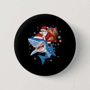 Santa Claus Riding Shark Lover Vrolijk Kerstfeest Ronde Button 5,7 Cm