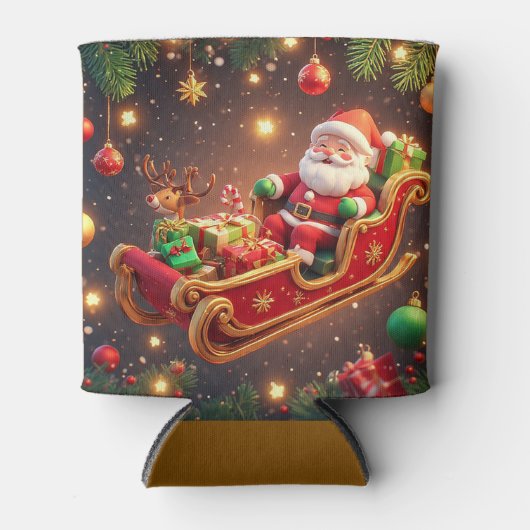 Santa Claus Riding Sleigh met een rendier Blikjeskoeler (Voorkant)