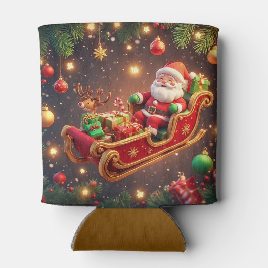 Santa Claus Riding Sleigh met een rendier Blikjeskoeler (Achterkant)