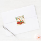 Santa Claus Riding Sleigh met een rendier Vierkante Sticker (Envelop)