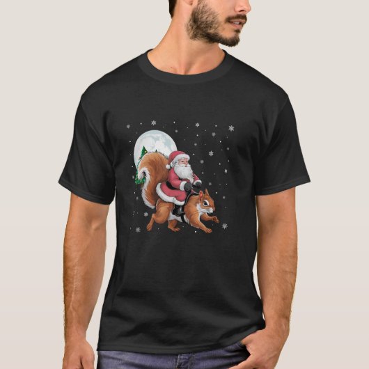 Santa Claus Riding Squirrel Funny Christmas Tree L T-shirt (Voorkant)
