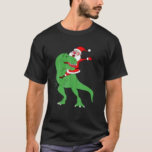 Santa Claus Riding T Rex Funny Kerstmis Dinosaur T-shirt (Voorkant)