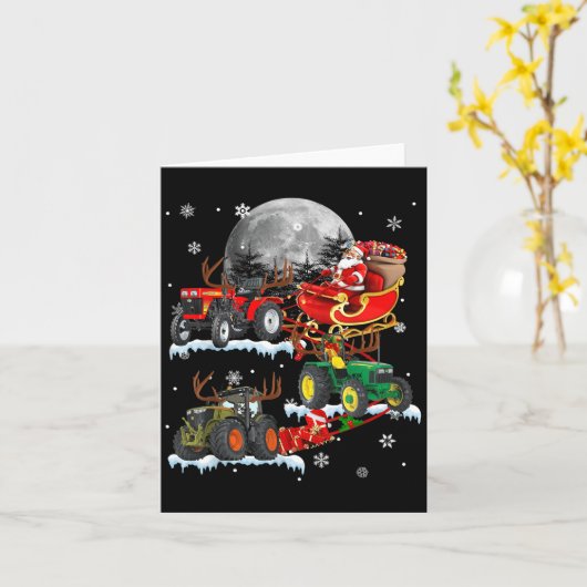 Santa Claus Riding Tractor Sleigh Christmas Tracto Kaart (Gele Bloem)