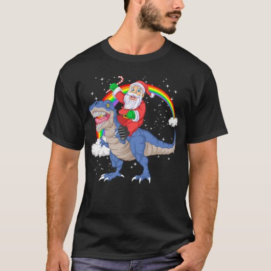 santa claus riding trex dinosaur kerstmis t-shirt (Voorkant)