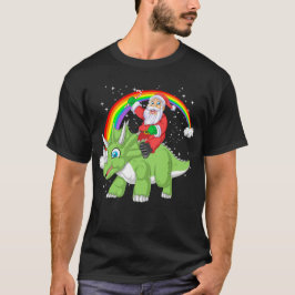 santa claus riding triceratops kerstmis t-shirt