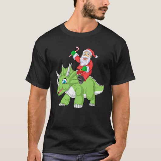 santa claus riding triceratops kerstmis t-shirt (Voorkant)