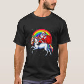 Santa Claus Riding Unicorn Rainbow Kerstmis Kinder T-shirt (Voorkant)